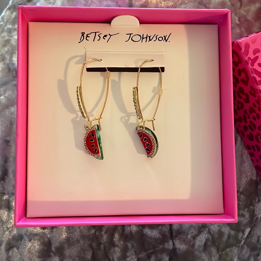 Fun summertime Betsey Johnson watermelon dangle earrings, new with tag
